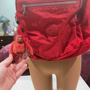 Kipling Red Nylon Backpack with Monkey Keychain